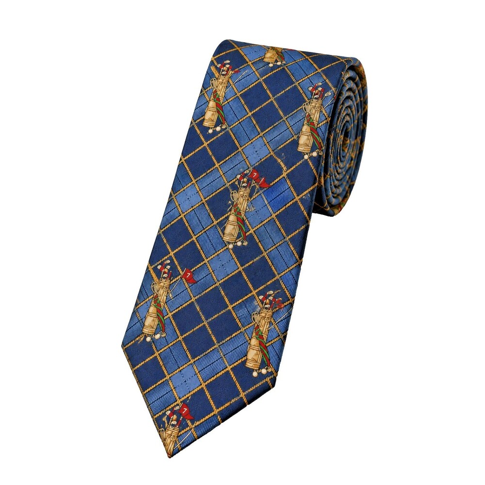 Tommy Hilfiger Golf Necktie Blue Golf Clubs Flag Pattern Italian Silk 59" x 4"
